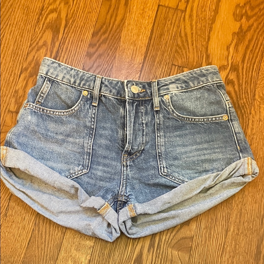 We The Free Light Blue Rolled-Hem Denim Shorts